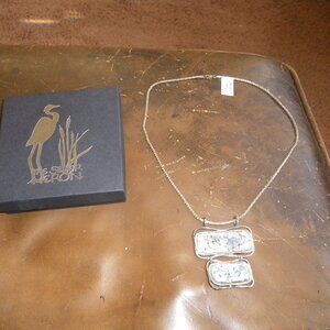 Women's Sterling Silver Statement Necklace w/ Large Iridescent Stone Pendant